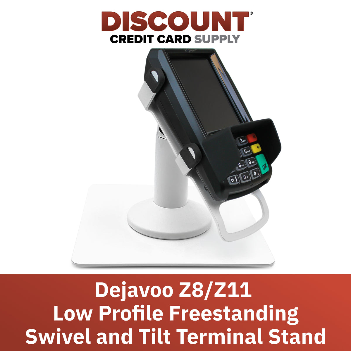 Dejavoo Z8 & Dejavoo Z11 Freestanding Low Swivel and Tilt Stand with Square  Plate (White)